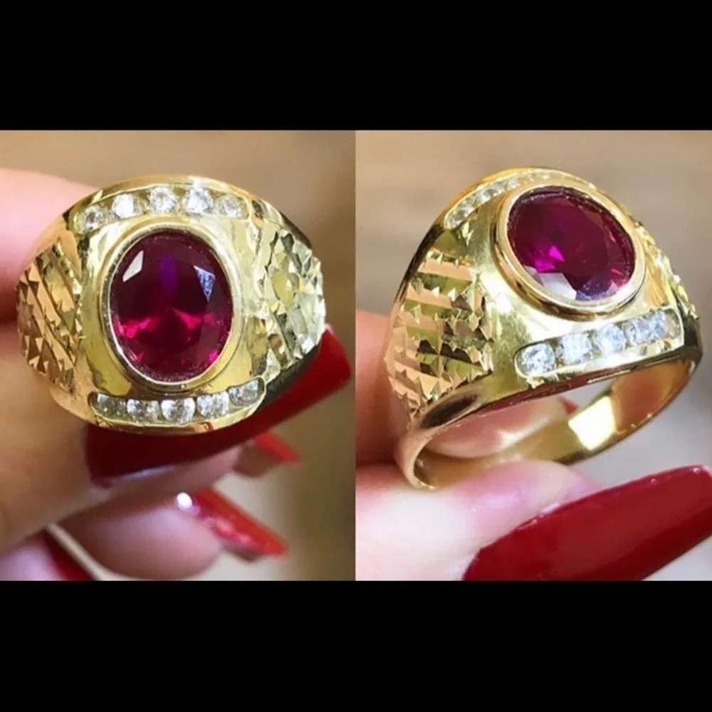 Large 17mm 14K Solid men’s Birth stone Ruby January CZ Ring